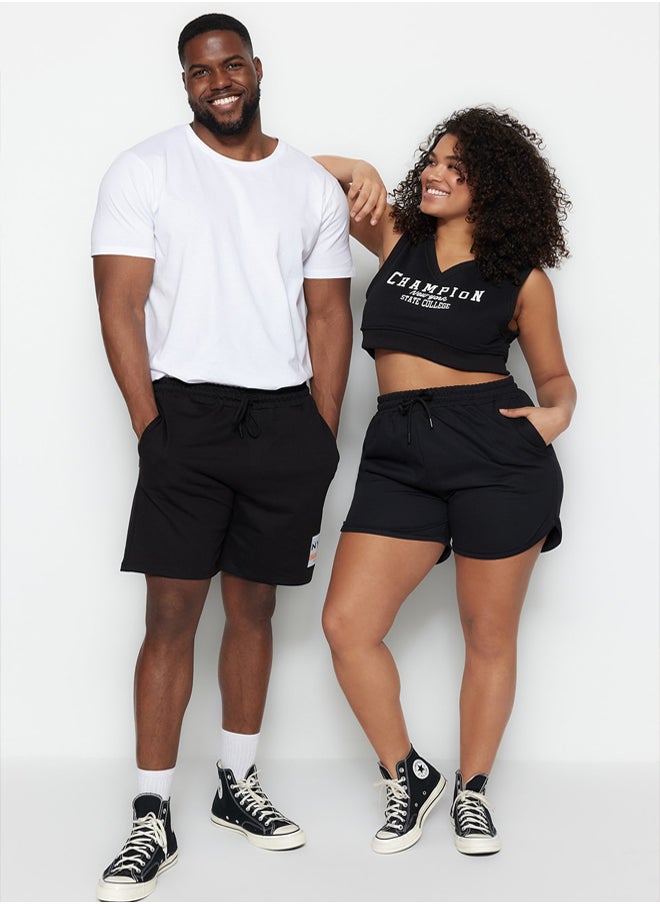trendyol Large Size Black Regular Cut Medium Length City Printed Elastic Waist Shorts  - Image 4