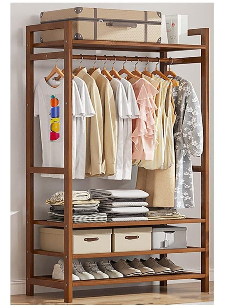 LEDIN Clothes Rail Rack Heavy Duty Clothes Rack,Garment Rack with Hanging Rod and 4 Storage Shelves for Coats Bags Shoes Boots, Minimalism Coat Rack,Bamboo - Image 2
