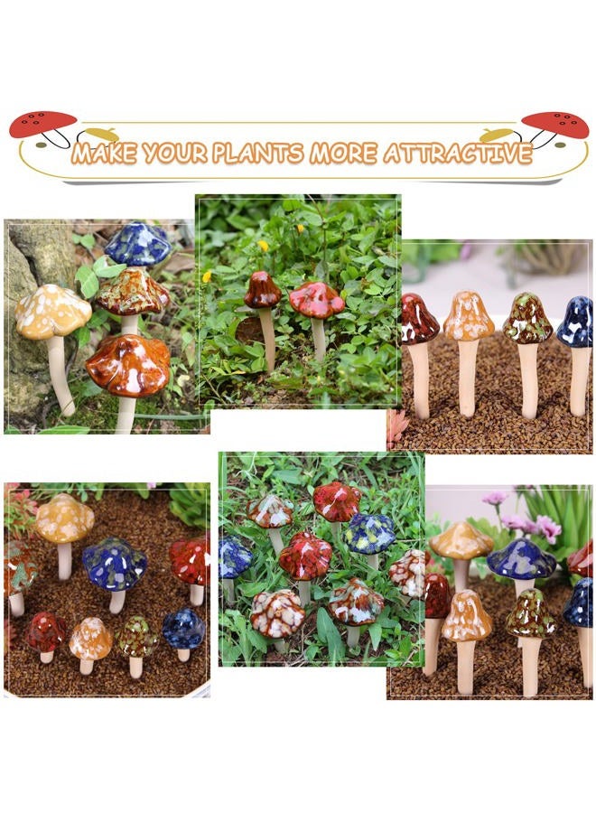 Exttlliy 8Pcs Ceramic Garden Mushrooms Figurine Decorative Plants Stakes Accessories Lawn Ornaments Statue for Outdoor (Random Color) (Blooming-1) - Image 4