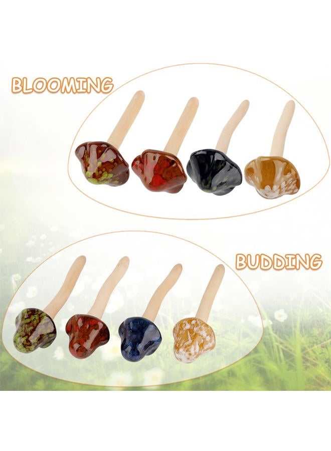 Exttlliy 8Pcs Ceramic Garden Mushrooms Figurine Decorative Plants Stakes Accessories Lawn Ornaments Statue for Outdoor (Random Color) (Blooming-1) - Image 5