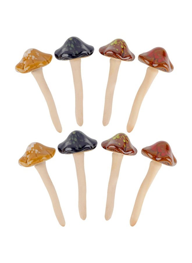 Exttlliy 8Pcs Ceramic Garden Mushrooms Figurine Decorative Plants Stakes Accessories Lawn Ornaments Statue for Outdoor (Random Color) (Blooming-1) - Image 1