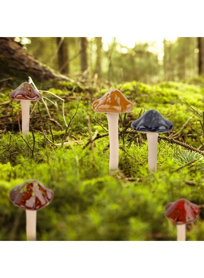 Exttlliy 8Pcs Ceramic Garden Mushrooms Figurine Decorative Plants Stakes Accessories Lawn Ornaments Statue for Outdoor (Random Color) (Blooming-1) - Image 2