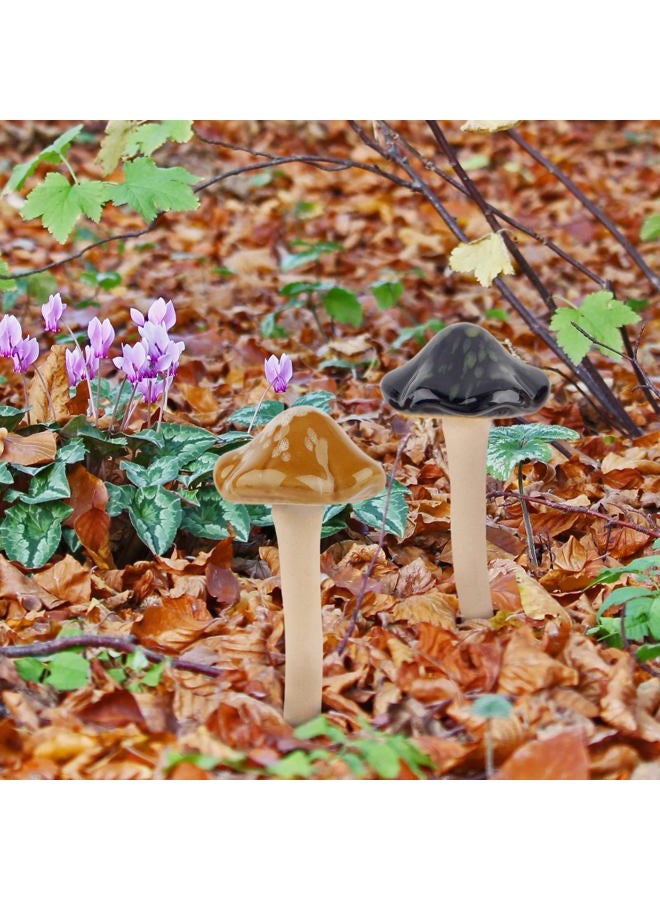 Exttlliy 8Pcs Ceramic Garden Mushrooms Figurine Decorative Plants Stakes Accessories Lawn Ornaments Statue for Outdoor (Random Color) (Blooming-1) - Image 3