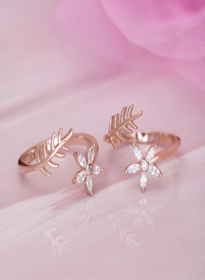 ZAVYA 925 Sterling Silver Touch of nature Rose Gold Plated Silver Cubic Zirconia Toe Ring For Women | Gift for Women | With Certificate and 925 Hallmark - Image 2