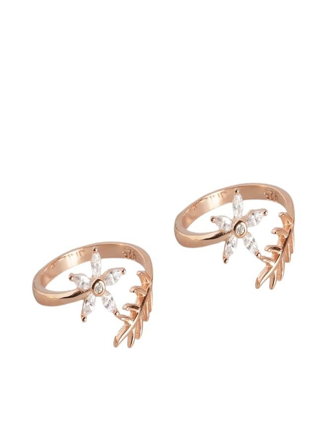 ZAVYA 925 Sterling Silver Touch of nature Rose Gold Plated Silver Cubic Zirconia Toe Ring For Women | Gift for Women | With Certificate and 925 Hallmark - Image 1