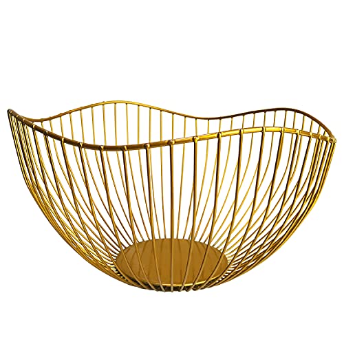 DMAR Wire Fruit Basket Gold Fruit Bowl for Kitchen Counter Wave Fruit Basket Serving Bowl Wire Fruit Dish for Fruits and Veggies - Image 1