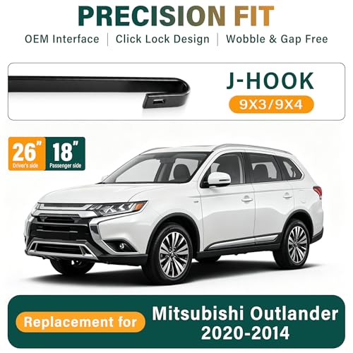 KVQ Windshield Wiper Blades Replacement for Mitsubishi Outlander 2014 2015 2016 2017 2018 2019 2020Original Equipment Replacement Front Rear Wiper Blade Set 26 18 12 Set of 3 - Image 3