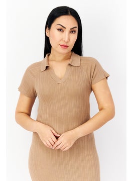 French Connection Women Ribbed Midi Dress, Tan  - Image 4