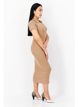 French Connection Women Ribbed Midi Dress, Tan  - Image 3