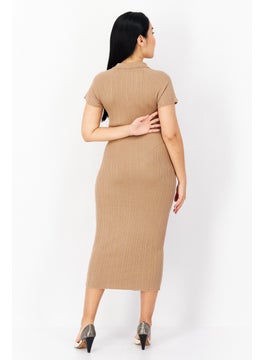 French Connection Women Ribbed Midi Dress, Tan  - Image 2