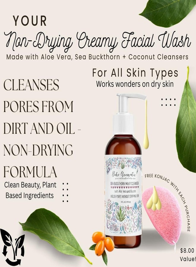Boho Aromatic Sea Buckthorn Milky Face Wash – Gentle Creamy Daily Facial Cleanser with Aloe Vera – Brightening, Non-Drying, pH-Balanced Formula for Sensitive Skin & Pores – Anti-Aging Natural Hydrating Skincare - Image 2