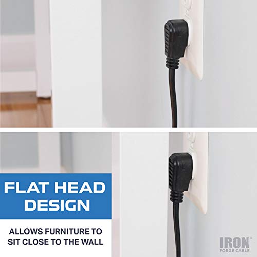 Iron Forge Cable 10 ft Flat Plug Black Extension Cord with 3 Outlets - 16/3 SJTW 3 Prong Indoor 10 Foot Black Extension Cord with Multiple Outlets - Image 4
