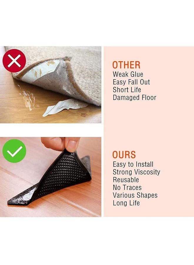 إيروريكس 4 قطع من سجادات السجاد وحاملات القابض غير القابلة للانزلاق للأرضيات الخشبية والبلاط قابلة لإعادة الاستخدام وقابلة للغسل للأرضيات البلاط باللون الأسود - Image 3