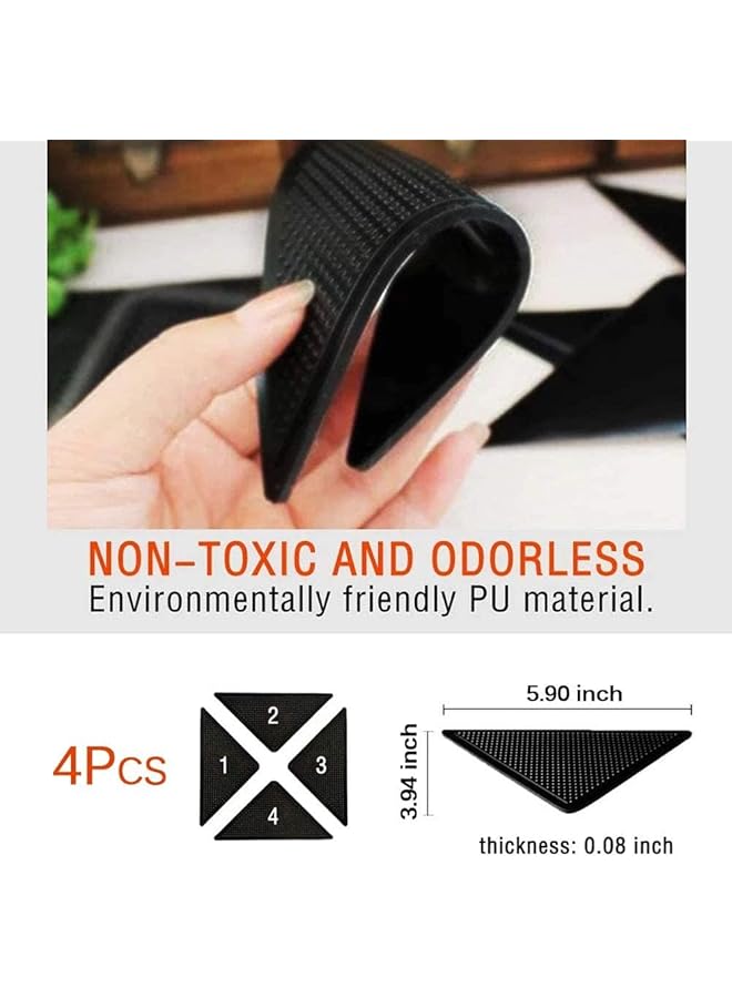 إيروريكس 4 قطع من سجادات السجاد وحاملات القابض غير القابلة للانزلاق للأرضيات الخشبية والبلاط قابلة لإعادة الاستخدام وقابلة للغسل للأرضيات البلاط باللون الأسود - Image 2