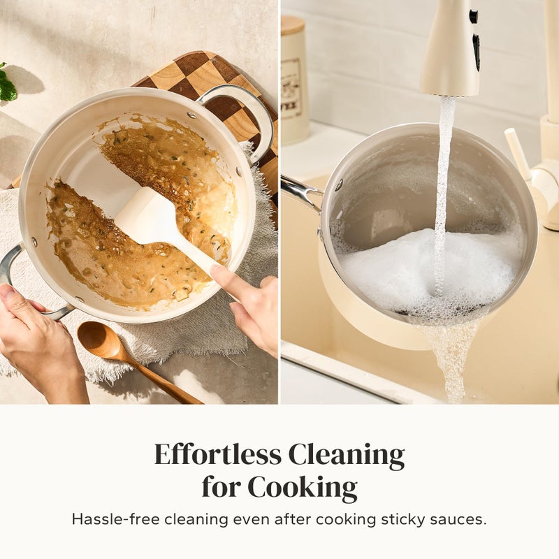 Redchef Cooking Pot Set Induction 5Qt, Saucepan Set 2.5/3.5Qt Nonstick Ceramic Cookware Set, Compatible All Cooktops, Even Heat, Stay-Cool Handles, Oven/Dishwasher Safe, PTFE PFAS Free (Beige) - Image 4