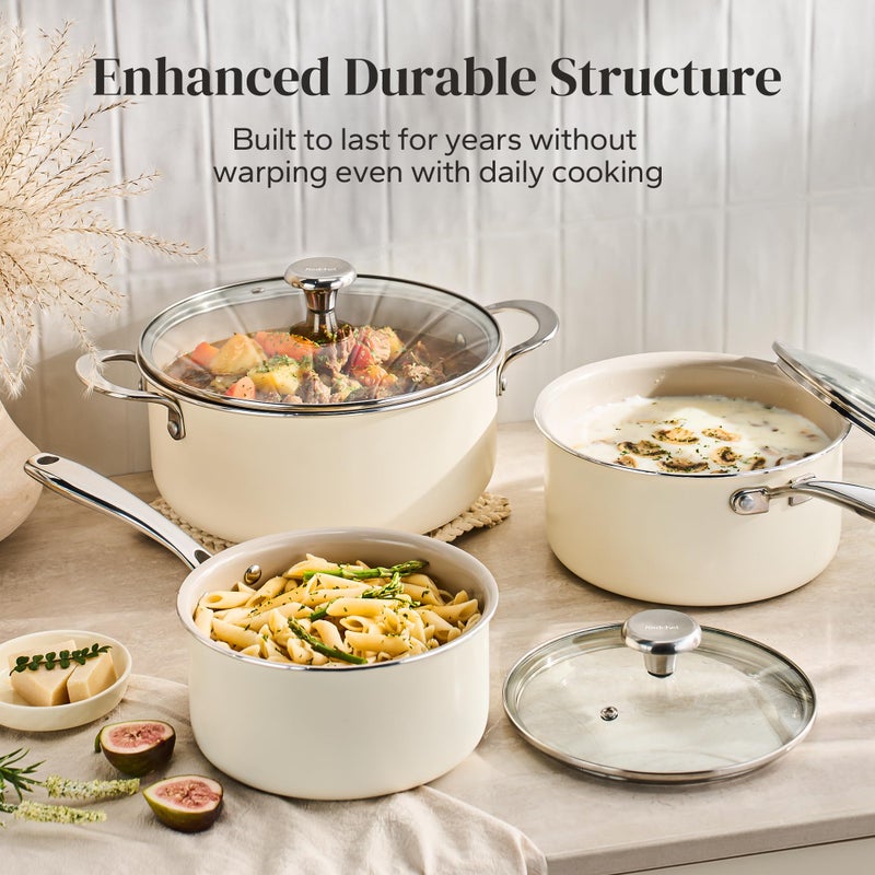 Redchef Cooking Pot Set Induction 5Qt, Saucepan Set 2.5/3.5Qt Nonstick Ceramic Cookware Set, Compatible All Cooktops, Even Heat, Stay-Cool Handles, Oven/Dishwasher Safe, PTFE PFAS Free (Beige) - Image 3