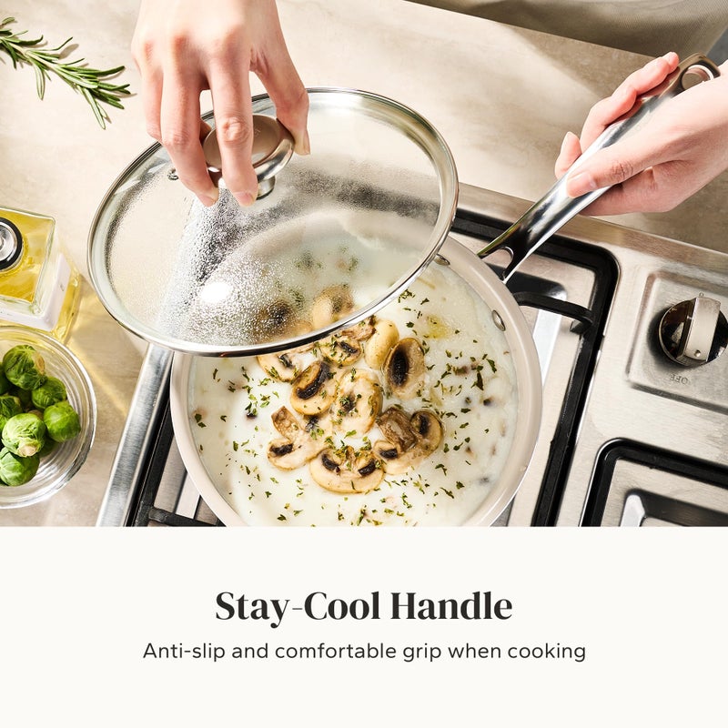Redchef Cooking Pot Set Induction 5Qt, Saucepan Set 2.5/3.5Qt Nonstick Ceramic Cookware Set, Compatible All Cooktops, Even Heat, Stay-Cool Handles, Oven/Dishwasher Safe, PTFE PFAS Free (Beige) - Image 5