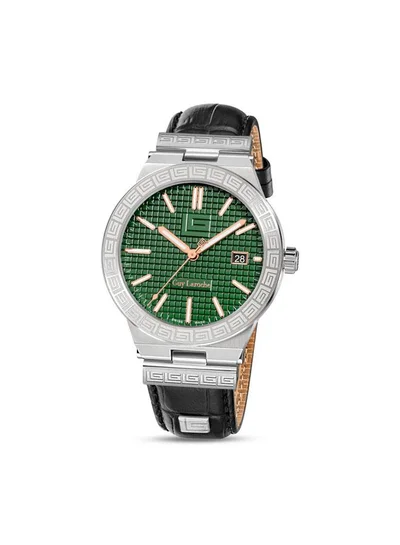 غاي لاروش Sacha 42mm Men's Analog Swiss Watch with Black Genuine Leather Strap & Green Dial