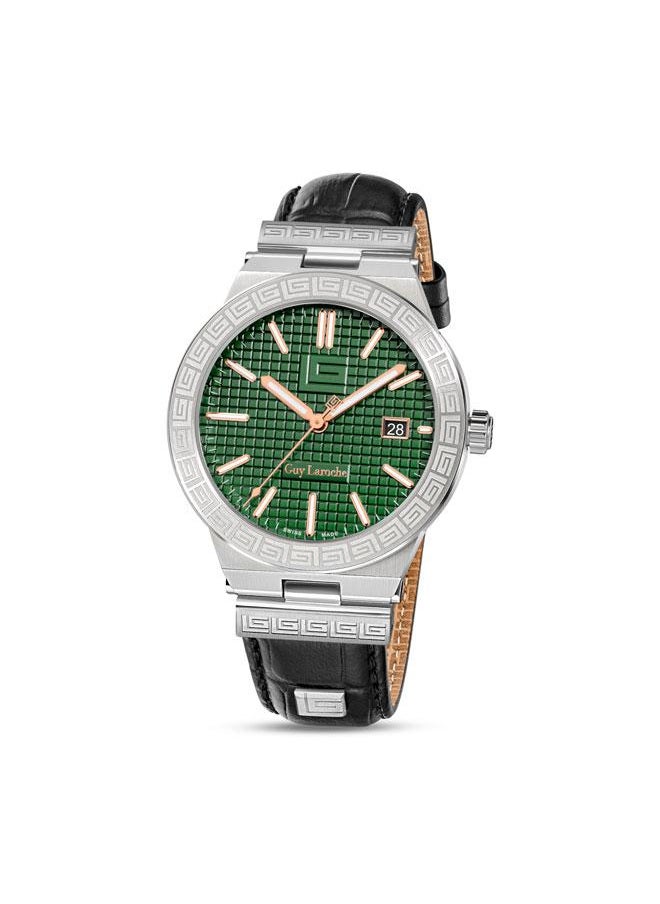 Guy Laroche Sacha 42mm Men's Analog Swiss Watch with Black Genuine Leather Strap & Green Dial  - Image 1