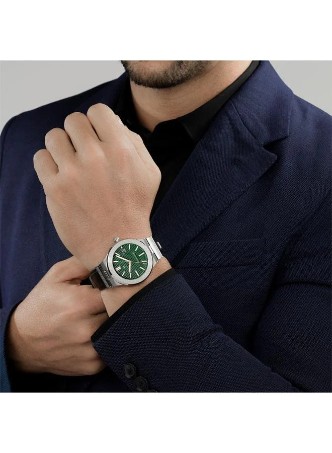 Guy Laroche Sacha 42mm Men's Analog Swiss Watch with Black Genuine Leather Strap & Green Dial