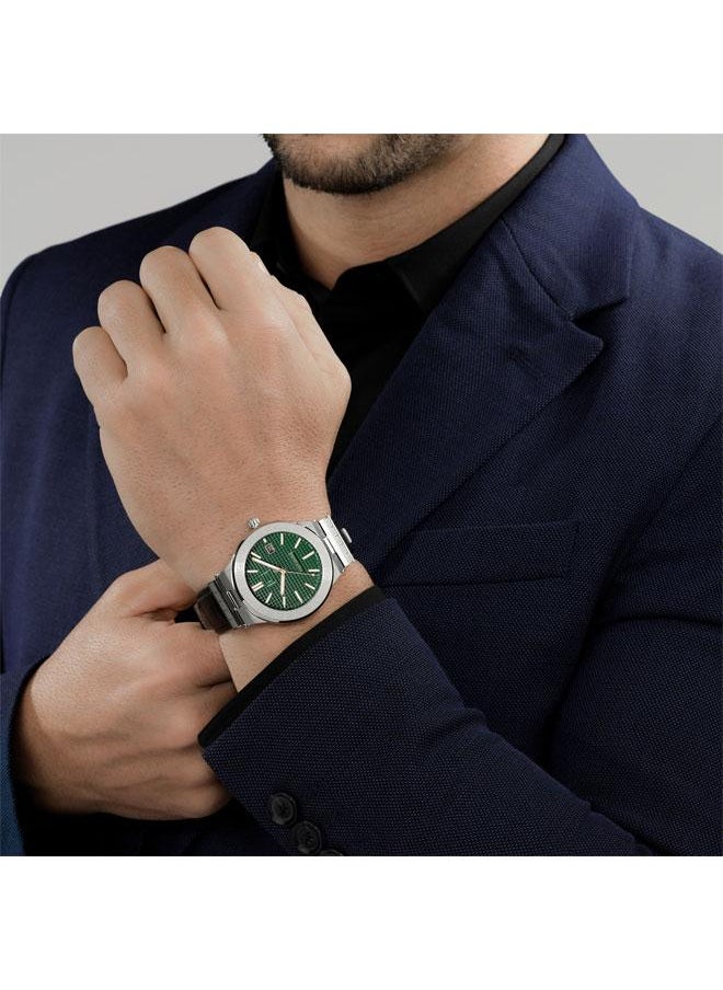 Guy Laroche Sacha 42mm Men's Analog Swiss Watch with Black Genuine Leather Strap & Green Dial  - Image 5