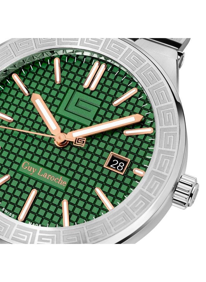 Guy Laroche Sacha 42mm Men's Analog Swiss Watch with Black Genuine Leather Strap & Green Dial  - Image 4
