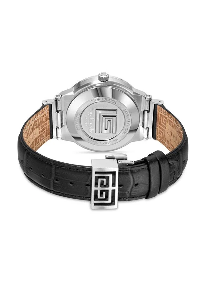 Guy Laroche Sacha 42mm Men's Analog Swiss Watch with Black Genuine Leather Strap & Green Dial