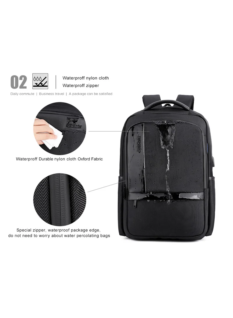 ARCTIC HUNTER Casual Travel Backpack Water Resistant Unisex School College Bag with Built in USB Port and Laptop Compartment for Men and Women B00120C Black