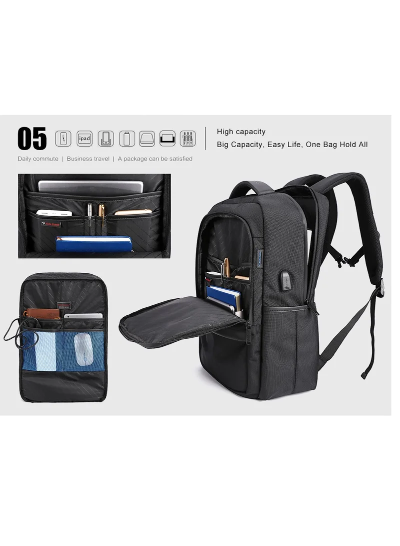 ARCTIC HUNTER Casual Travel Backpack Water Resistant Unisex School College Bag with Built in USB Port and Laptop Compartment for Men and Women B00120C Black