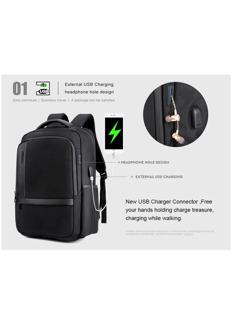 ARCTIC HUNTER Casual Travel Backpack Water Resistant Unisex School College Bag with Built in USB Port and Laptop Compartment for Men and Women B00120C Black