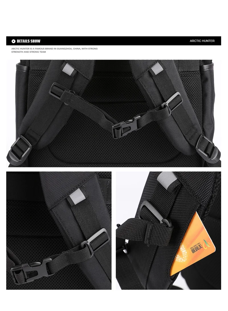 ARCTIC HUNTER Casual Travel Backpack Water Resistant Unisex School College Bag with Built in USB Port and Laptop Compartment for Men and Women B00120C Black