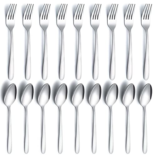 Gymdin 24 Pcs Forks and Spoons Silverware Set, Food Grade Stainless Steel Flatware Cutlery Set for Home, Kitchen and Restaurant, 12 Dinner Forks and Dinner Spoons, Mirror Polished & Dishwasher Safe - Image 1