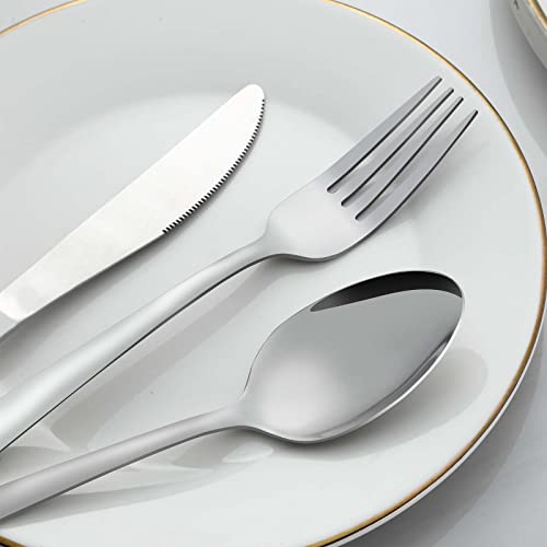 Gymdin 24 Pcs Forks and Spoons Silverware Set, Food Grade Stainless Steel Flatware Cutlery Set for Home, Kitchen and Restaurant, 12 Dinner Forks and Dinner Spoons, Mirror Polished & Dishwasher Safe - Image 3