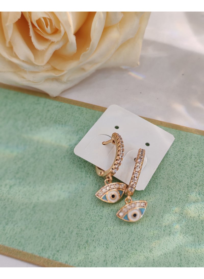 Two pairs of Evil Eye earring set with unique personality and diamond studded fashionable earrings - Image 3