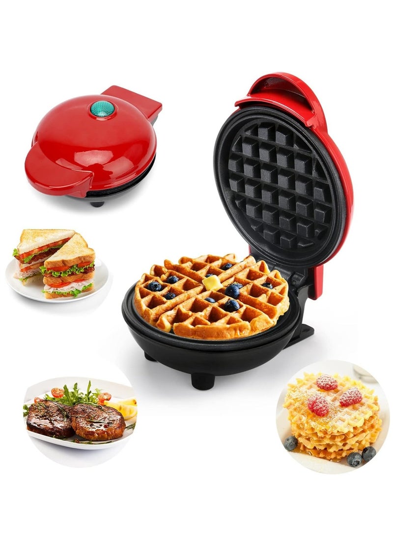 Portal Mini Waffle Maker Non-Stick Coating Cool Touch Handle Round Shape/Red - Image 2