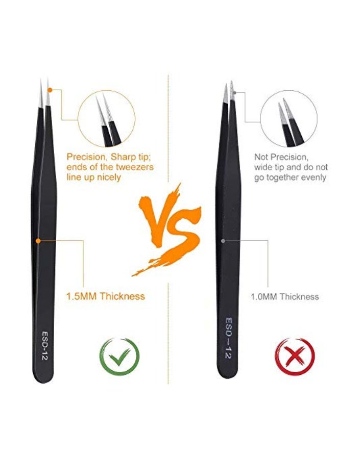 سوكاني مجموعة ملاقط دقيقة مكونة من 6 قطع، ملاقط منحنية من الفولاذ المقاوم للصدأ المضاد للكهرباء الساكنة، للإلكترونيات، والعمل المخبري، وصناعة المجوهرات، والحرف اليدوية، واللحام، والمكياج (أسود) - Image 4