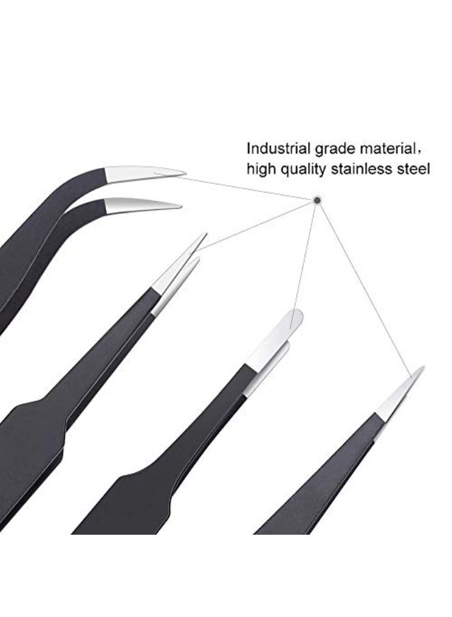سوكاني مجموعة ملاقط دقيقة مكونة من 6 قطع، ملاقط منحنية من الفولاذ المقاوم للصدأ المضاد للكهرباء الساكنة، للإلكترونيات، والعمل المخبري، وصناعة المجوهرات، والحرف اليدوية، واللحام، والمكياج (أسود) - Image 3