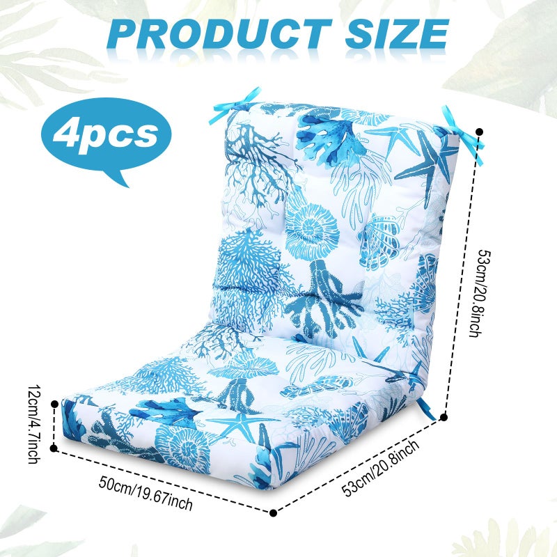 Hoteam 4 Set Outdoor Patio Chair Cushions 20 x 42 in Deep Seat Waterproof Patio Cushions Set for Furniture Replacement Removable Seat and Back (Ocean) - Image 2