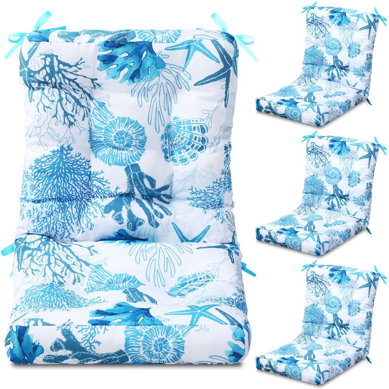 Hoteam 4 Set Outdoor Patio Chair Cushions 20 x 42 in Deep Seat Waterproof Patio Cushions Set for Furniture Replacement Removable Seat and Back (Ocean) - Image 1