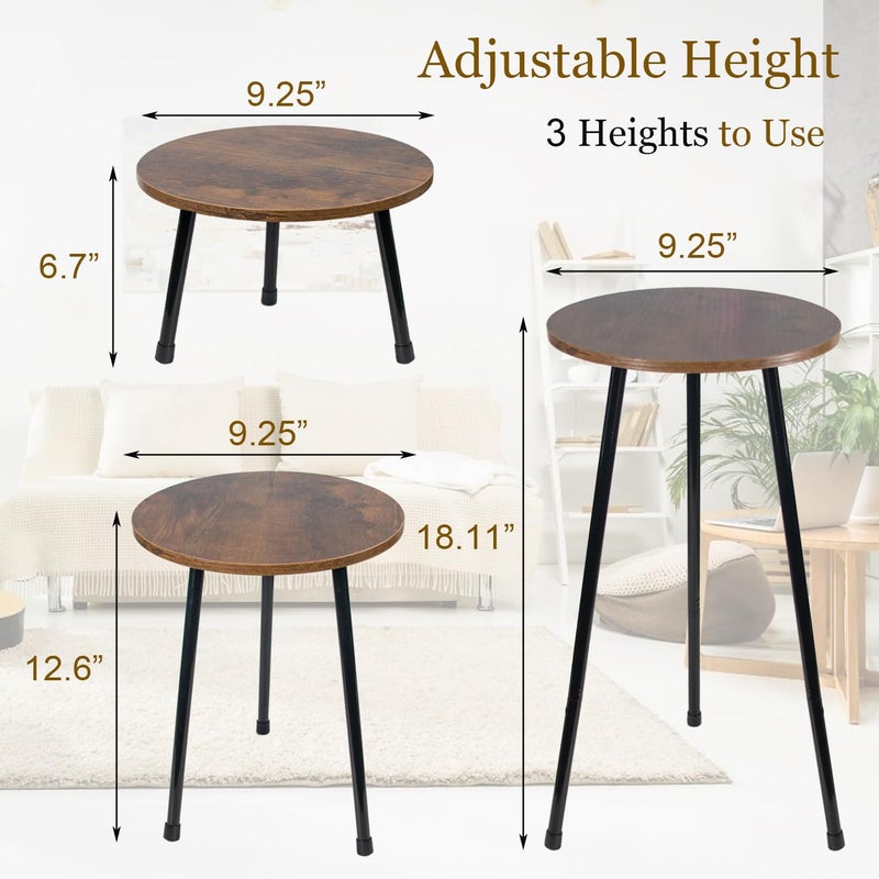 ARTORA Indoor Plant Stand, Mid Century Wood Plant Stool Adjustable Corner Tall Plant Sand Wooden Small Round End Table 18 Inch Plant Holder for Flower Pots Modern Home Decor (Brown) - Image 3
