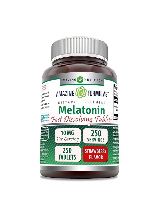 Amazing Nutrition Amazing Formulas Melatonin Fast Dissolve 10 Mg 250 Tablets | Strawberry Flavor | Non-GMO | Gluten Free | Made in USA - Image 1