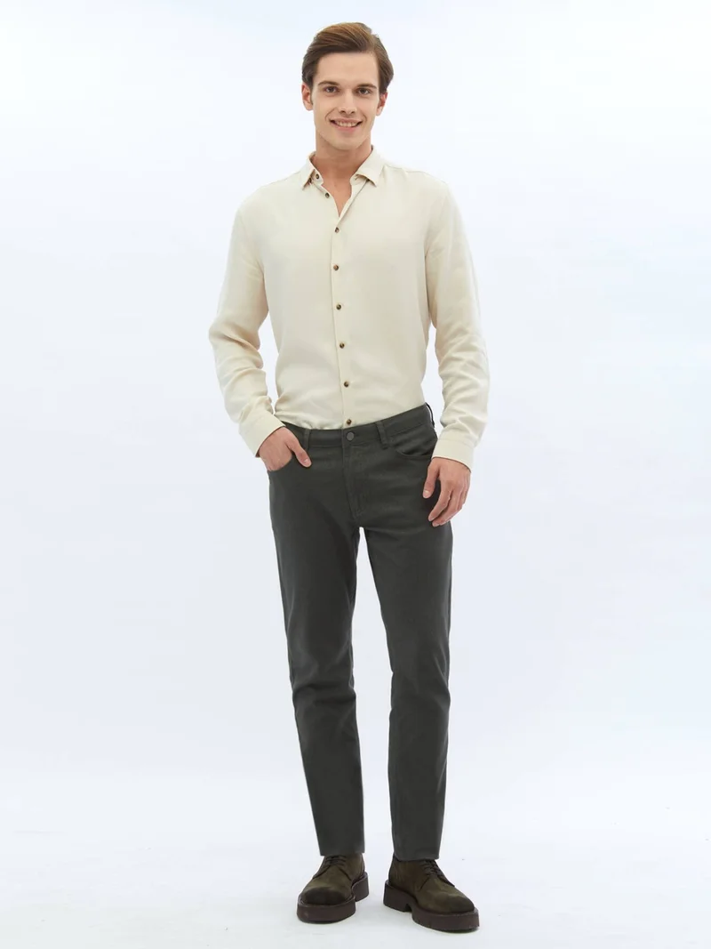 Kip Ecru Corduroy Casual Shirt