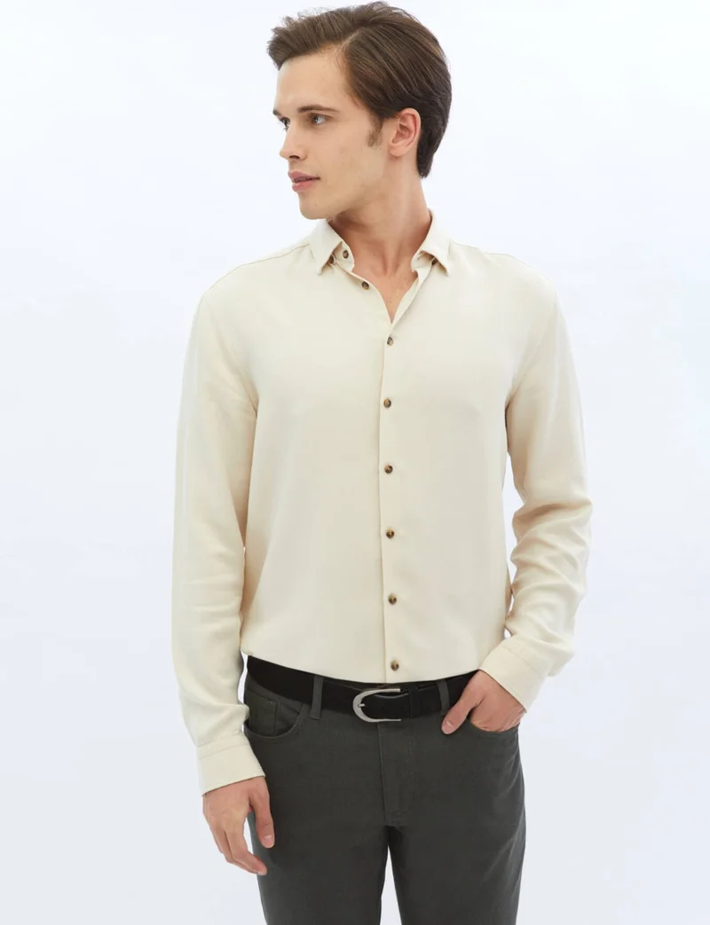 Kip Ecru Corduroy Casual Shirt