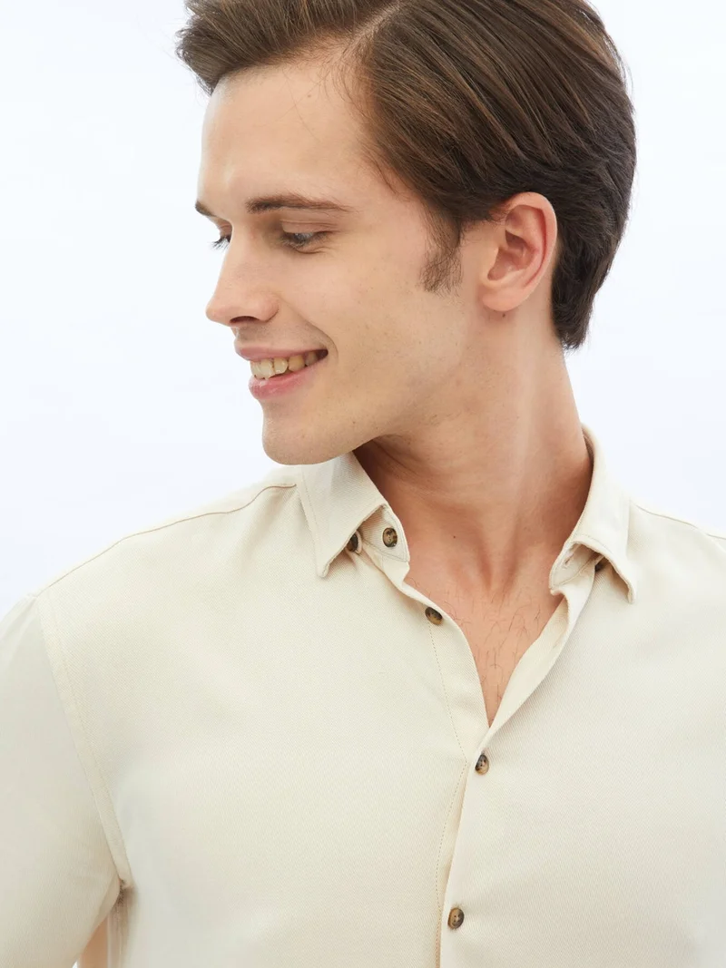 Kip Ecru Corduroy Casual Shirt