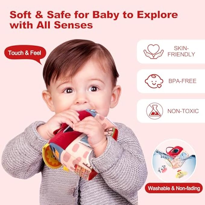 MONTESSORI BABY TOYS 6 TO 12 MONTHS,SOFT FARM ANIMAL SHAPE SORTER TOYS WITH 6PC STUFFED FARM ANIMALS PLUSH TOY, RATTLE,CRINKLE PAPER,MIRROR,SENSORY TOYS FOR TODDLERS 1-3 - Image 3