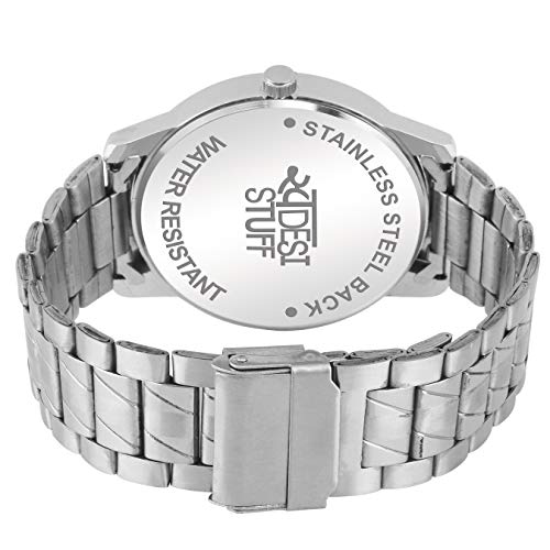 SWADESI STUFF Stainless Steel Analogue Blue Dial Watch For Men And Boys, Silver Band - Image 4