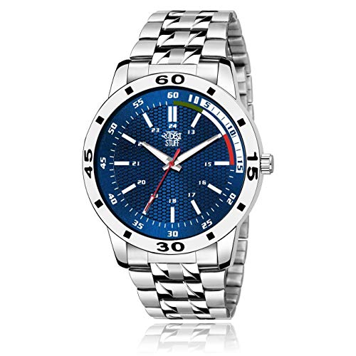 SWADESI STUFF Stainless Steel Analogue Blue Dial Watch For Men And Boys, Silver Band - Image 1