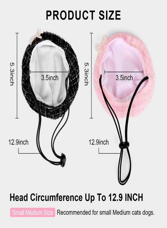 HOWWFALY 2PCS Cat Beret Hat with Pearl Bowtie, Adjustable Bandana Scarf Set Pet Princess Costume for Halloween Christmas, Cat Dog Birthday Party Apparel (Pink Pearl) - Image 4