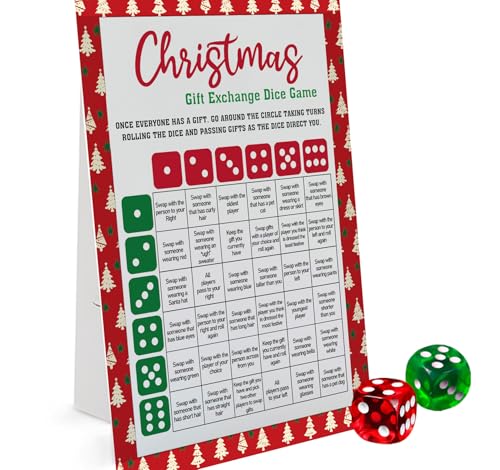 Xenseou Exchange Dice Game One Instruction Standing Sign with 2 Dice Christmas Group Party Game Xmas Gift Swap GameSDGE02 - Image 1