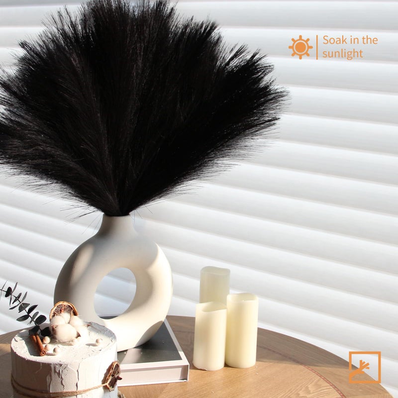 ZIFTY 6-Pcs 17" Black Pampas Grass Faux Pompas Fluffy Artificial Fake Flower Gothic Decorations for Black Bathroom Decor Vase Filler Ins Style Modern Home Decor Halloween (Black) - Image 5